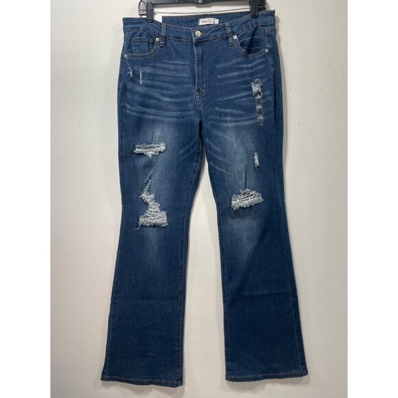 Rue 21 - Women's Ultimate Stretch Mid-Rise Boot Jeans Distressed - Blue - 13 - Picture 1 of 15
